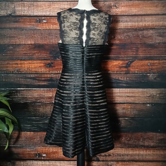 Gianni Bini Dress 10 Black Lace Striped Fit & Flare Lined - Picture 3 of 10